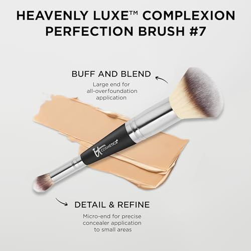 It Cosmetics Face Makeup Brush Bundle For Foundation Concealer Ccplus Cream Pressed plus Loose Powders Includes Complexion Perfection Brush 7 plus Luxe Wand Ball Powder Brush 8 Airbrushed Look