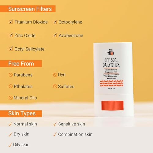 Sotrue Spf 50plus Daily Sunscreen Stick 15Glightweight Water Resistantno White Castbroad Spectrum PaplusplusplusplusNon Sticky With Dewy Finishmess Sun Protectionsuitable For Face And Body