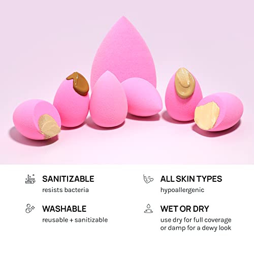 Aoa Studio Collection Mini Makeup Set Blender Latex And Highdefinition Of 6 For Powder Cream Liquid Super Soft Wonder Beauty Cosmetic 3 Tear Drop plus Beveled Shape Pink