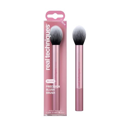 Real Techniques Precision Blush Brush Fluffy Powder Blush Makeup Brush For Buildable Cheek Color Pressed And Loose Blush Synthetic Bristles Vegan And Crueltyfree