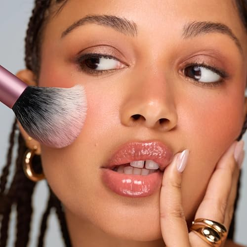 Real Techniques Precision Blush Brush Fluffy Powder Blush Makeup Brush For Buildable Cheek Color Pressed And Loose Blush Synthetic Bristles Vegan And Crueltyfree