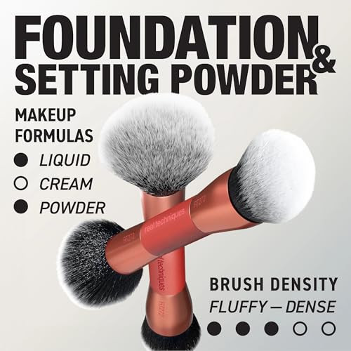 Real Techniques Liquid And Powder Base Brush Dualpurpose Foundation Makeup Brush For Liquid Foundation Skin Tint And Setting Powder Synthetic Bristles Vegan And Crueltyfree