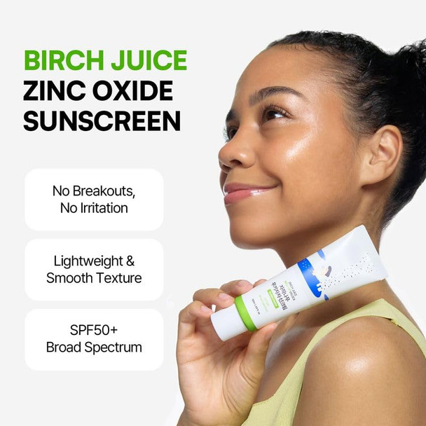Round Lab Birch Juice Mildup Uv Lock Spf 50plus Zinc Oxide Sunscreen Broad Spectrum Lightweight Oil Control For Sensitive Skin Protector Solar Korean Sunscreen 1.69 Fl Oz