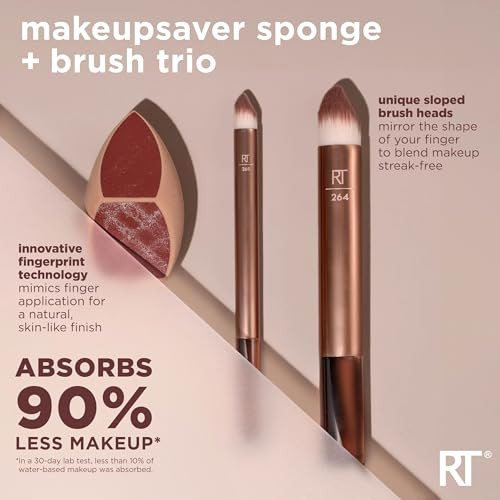 Real Techniques Makeupsaver plus Brush Trio Makeup Blending And Brushes For Liquid And Cream Foundation Natural Finish And Reduces Makeup Waste Cruelty And Latexfree 3 Piece Set