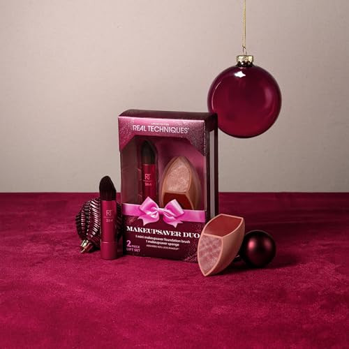 Real Techniques Makeupsaver Duo 2 Piece Set Limited Edition Brush And Makeup Kit For Foundation Stocking Stuffer Vegan And Crueltyfree Makeup Tools