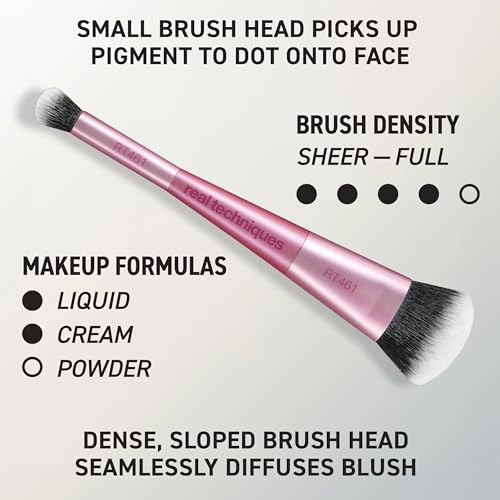 Real Techniques 3 Piece Cheeky Trio Makeup Brush Set Blush And Bronzer Brush Set Cream And Liquid Blush Brush Bronzing Brush And Blurring Blush Puff Vegan And Crueltyfree