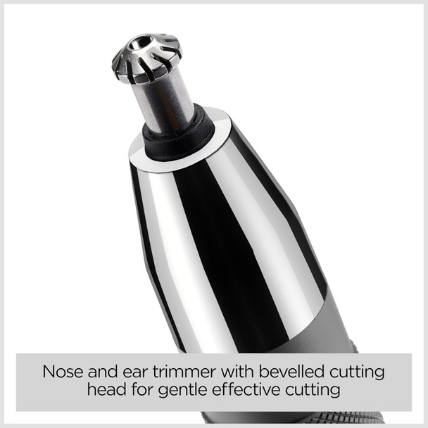 BaByliss Super-X Metal Precision Detail Trimmer - 3-in-1 Nose, Ear & Eyebrow Trimmer 2 Attachments 2 Comb Guides Battery-Powered 7066U
