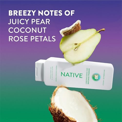 Native Mineral Sunscreen Lotion SPF 30 Pear & Coconut Water Scent with Mineral Zinc Oxide for Face & Body