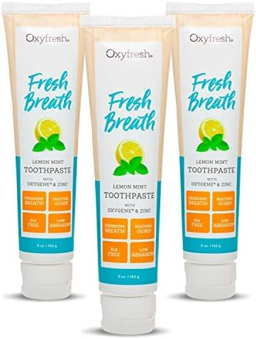 Oxyfresh Premium Lemon Mint Fresh Breath Toothpaste  Essential Oils  Helps Fight Bad Breath Anti Plaque and Tartar Control  Low Abrasion Gel SLS and Fluoride Free Toothpaste with Essential Oils
