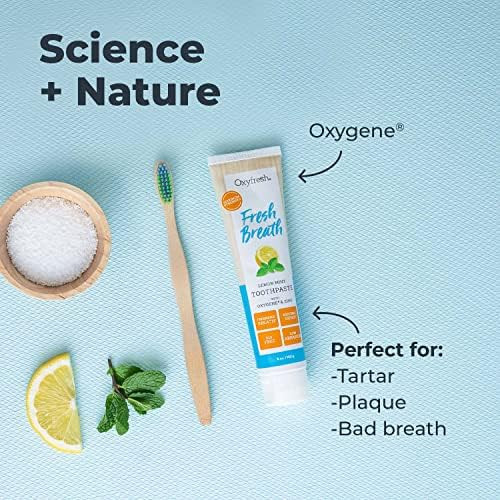 Oxyfresh Premium Lemon Mint Fresh Breath Toothpaste  Essential Oils  Helps Fight Bad Breath Anti Plaque and Tartar Control  Low Abrasion Gel SLS and Fluoride Free Toothpaste with Essential Oils