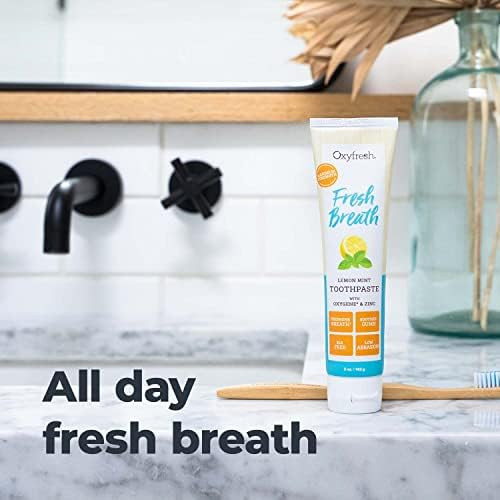 Oxyfresh Premium Lemon Mint Fresh Breath Toothpaste  Essential Oils  Helps Fight Bad Breath Anti Plaque and Tartar Control  Low Abrasion Gel SLS and Fluoride Free Toothpaste with Essential Oils