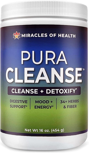 Miracles of Health Pura Cleanse  Super Herb and Fiber Detox Drink  Daily Cleanse for the Colon Lungs Skin and Kidneys - Made with  Ingredients Soluable and Insoluable Fiber