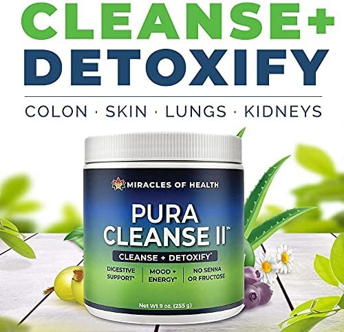 Miracles of Health Pura Cleanse  Super Herb and Fiber Detox Drink  Daily Cleanse for the Colon Lungs Skin and Kidneys - Made with  Ingredients Soluable and Insoluable Fiber