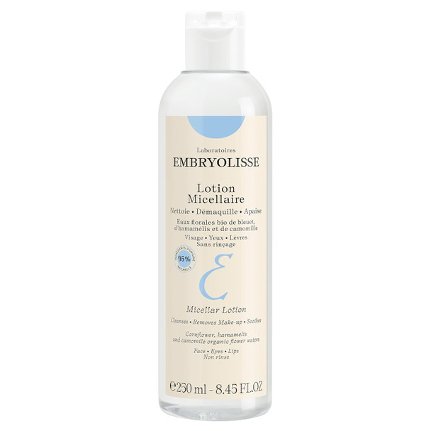 Embryolisse Micellar Lotion Makeup Remover for Sensitive Skin Gentle Cleansing and Toning Floral Water with Chamomile Cornflower and Witch Hazel No-Rinse