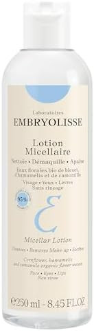 Embryolisse Micellar Lotion Makeup Remover for Sensitive Skin Gentle Cleansing and Toning Floral Water with Chamomile Cornflower and Witch Hazel No-Rinse