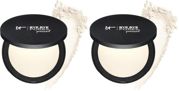 IT Cosmetics  Bye Pores Pressed Setting Powder  Airbrushed Matte Finish  Mattifying Face Setting Powder for Oily Skin  All Skin Types Blots Oil  Shine Minimizes Large Pores  Skin Texture
