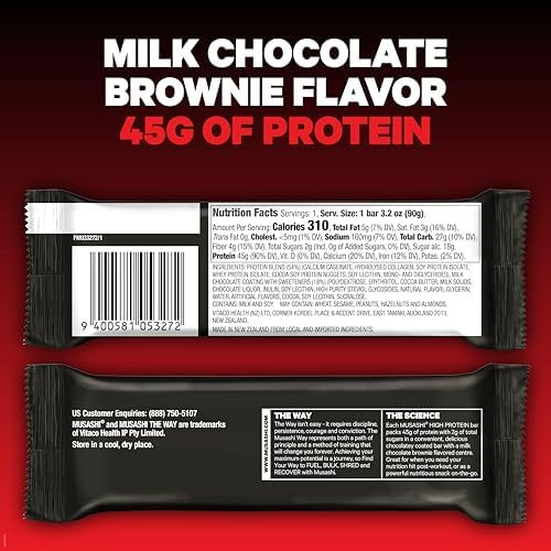 MUSASHI High Protein Bar 45g Protein 2g Total Sugars Post Workout and Protein Snack On The Go 3.2oz (90g) Bars Low Sugar High Protein Snack 12 pack