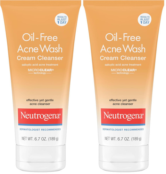 Neutrogena Oil-Free Acne Face Wash Cream Cleanser Daily Facial Cleanser & Acne Treatment
