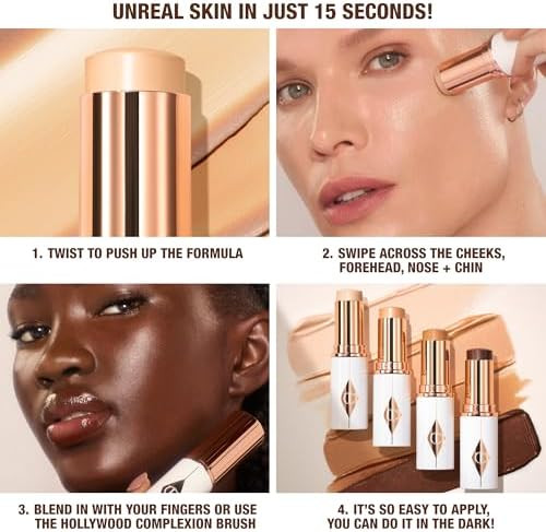 Charlotte Tilbury Unreal Skin Tint & Sheer Glow Hydrating Foundation Stick - Cream Foundation Makeup with Sheer-to-Light Coverage & a Buildable Formula - Blurring, Smoothing & Nourishing
