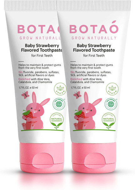 BOTAO Fluoride Free Baby Toothpaste  Natural Toddler Toothpaste  Strawberry Flavored  Training Toothpaste for Toddlers  EWG Verified  Vegan SLS Free Safe to Swallow Aloe Vera