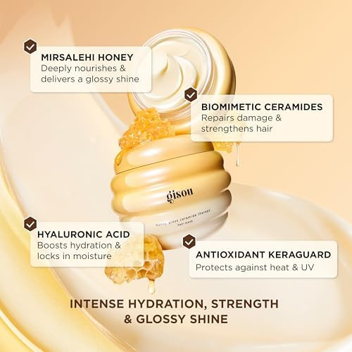 Gisou Honey Gloss Ceramide Therapy Hair Mask Travel Size  Intense hydration 4X stronger hair glossy shine no weigh down powered by Mirsalehi Honey ceramides and  hyaluronic acid