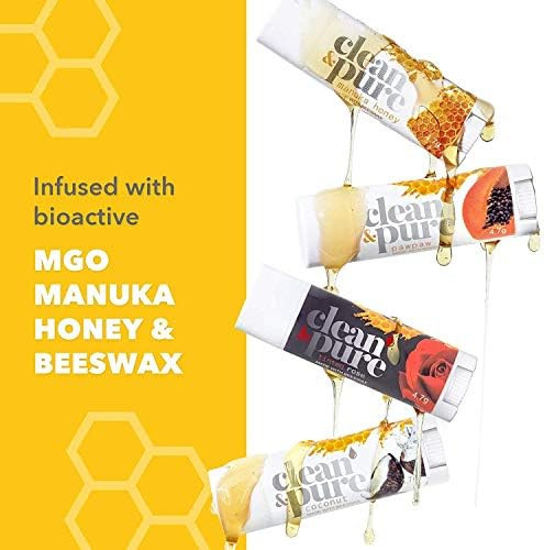 Clean & Pure Lip Balm 4-Pack (Pawpaw) | Lip Care Set With 100% All Natural Beeswax and Vitamin E Oil | Flavored Lip Balm for Dry, Chapped Lips | Made in Australia…