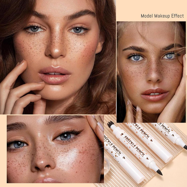Noerrors Freckle Pen Stamp 2 in 1 for Natural Lifelike Faux Freckle Dual Ended Freckles Stamp and  Precise Pen Waterproof Fake Freckles Stain Marker for Sunkiss Makeup #02 Deep