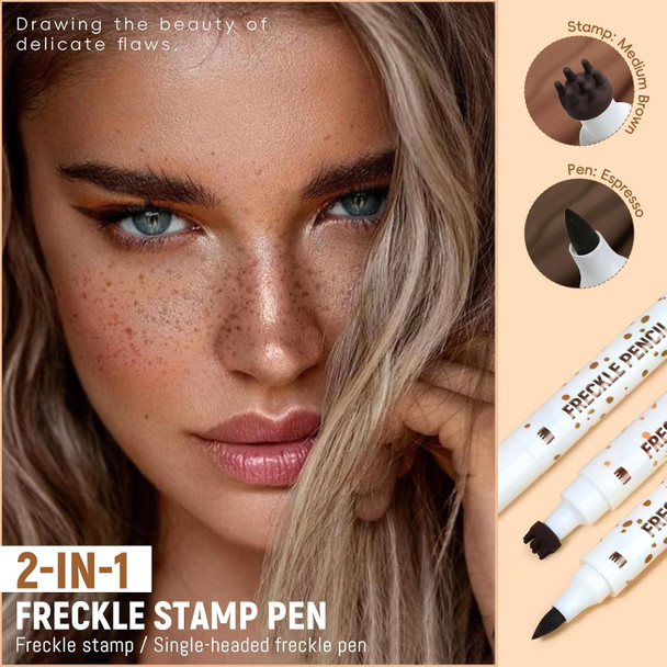 Noerrors Freckle Pen Stamp 2 in 1 for Natural Lifelike Faux Freckle Dual Ended Freckles Stamp and  Precise Pen Waterproof Fake Freckles Stain Marker for Sunkiss Makeup #02 Deep