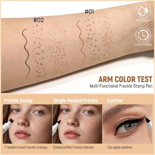 Noerrors Freckle Pen Stamp 2 in 1 for Natural Lifelike Faux Freckle Dual Ended Freckles Stamp and  Precise Pen Waterproof Fake Freckles Stain Marker for Sunkiss Makeup #02 Deep