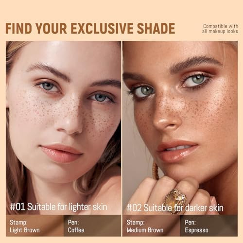 Noerrors Freckle Pen Stamp 2 in 1 for Natural Lifelike Faux Freckle Dual Ended Freckles Stamp and  Precise Pen Waterproof Fake Freckles Stain Marker for Sunkiss Makeup #02 Deep