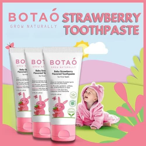 BOTAO Fluoride Free Baby Toothpaste  Natural Toddler Toothpaste  Strawberry Flavored  Training Toothpaste for Toddlers  EWG Verified  Vegan SLS Free Safe to Swallow Aloe Vera