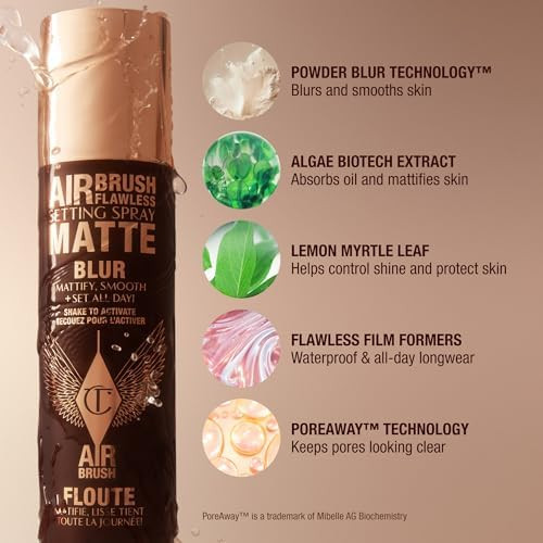 Charlotte Tilbury Airbrush Flawless Matte Setting Spray – Ulta-Fine Mist to Prime & Set Makeup Up to 16Hr – Oil and Shine Control with Blurring Matte Finish, Humidity & Waterproof