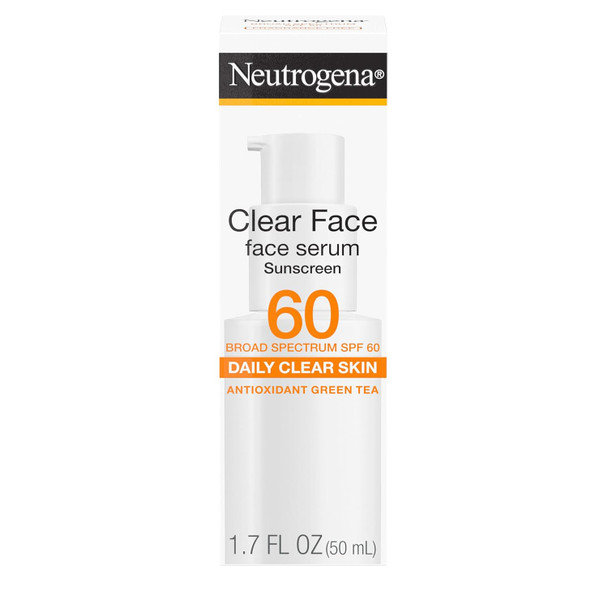 Neutrogena Clear Face Serum Sunscreen SPF 60 Broad Spectrum Non Comedogenic Face Sunscreen