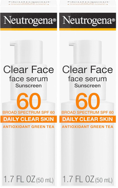 Neutrogena Clear Face Serum Sunscreen SPF 60 Broad Spectrum Non Comedogenic Face Sunscreen