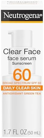 Neutrogena Clear Face Serum Sunscreen SPF 60 Broad Spectrum Non Comedogenic Face Sunscreen