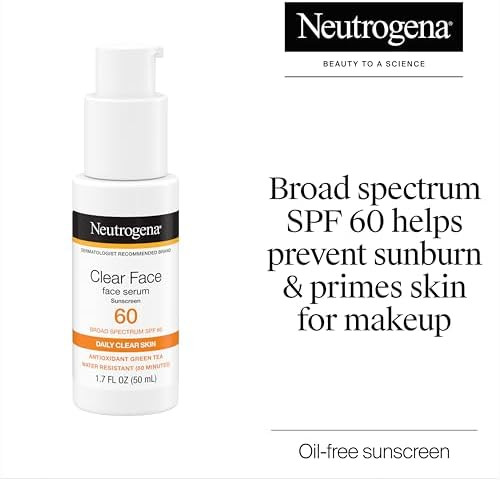 Neutrogena Clear Face Serum Sunscreen SPF 60 Broad Spectrum Non Comedogenic Face Sunscreen