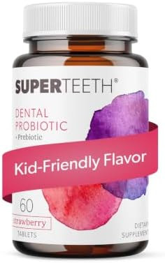 SUPER TEETH Oral Probiotics for Bad Breath and Cavities  Strawberry Flavored  Oral Defense Dental Probiotics with Lactobacillus Reuteri to Support Healthy Teeth and Gums. Kid Friendly Chewable Tablets.