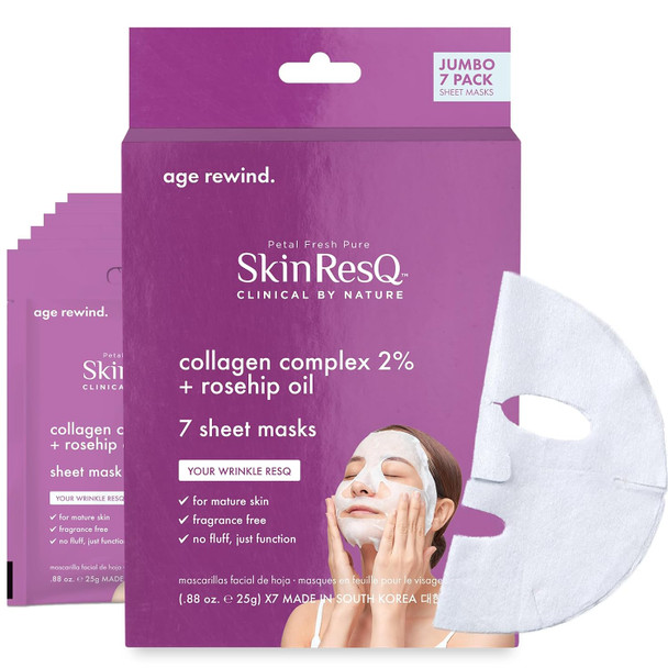 Petal Fresh Skin ResQ Sheet Mask with Hyaluronic Acid Complex 2% + Aloe Vera JUMBO 7 Pack Hydrating Korean Face Mask for Dry and  Sensitive Skin Soothing Fragrance Free Vegan