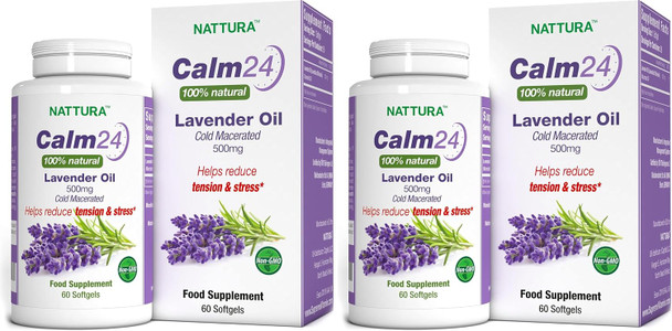 Nattura Calm Aid Lavender Oil Pills - 500mg - 60 Softgels - 100% Natural, Helps Reduce Stress, Calming for Body & Mind, Non-GMO, Certified Kosher