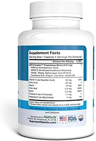 Nattura G-H3 Ultra, Ultimate Antioxidant Formula - NEW, Improved Anti-Aging Complex (Ginkgo Biloba, R-Alpha Lipoic Acid, Coenzyme Q10, Acetyl L-Carnitine, Vitamin B6) - 60 Caps