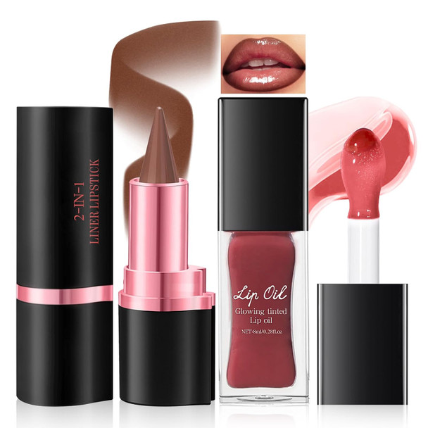 Noerrors Strawberry Lip Kit with Gradient Lip Liner and Glowing Lip Oil,