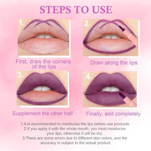 Noerrors 2in1 Dual Side Tip Lip Stain Marker Long Lasting Non Drying for Fuller Lips Plum Smooth Application