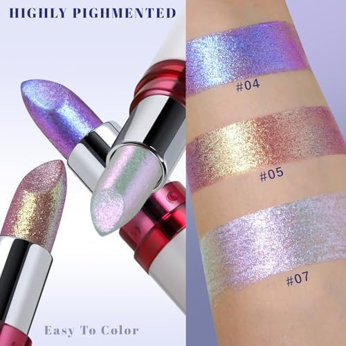 Noerrors Chameleon Purple Blue Glitter Lipstick Holographic Color Shift Waterproof Long Wear Shimmer