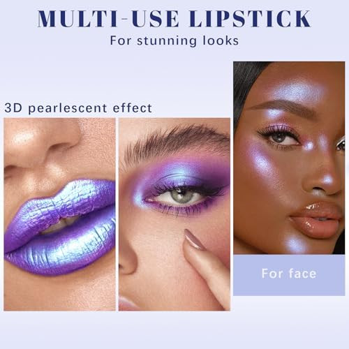 Noerrors Chameleon Purple Blue Glitter Lipstick Holographic Color Shift Waterproof Long Wear Shimmer