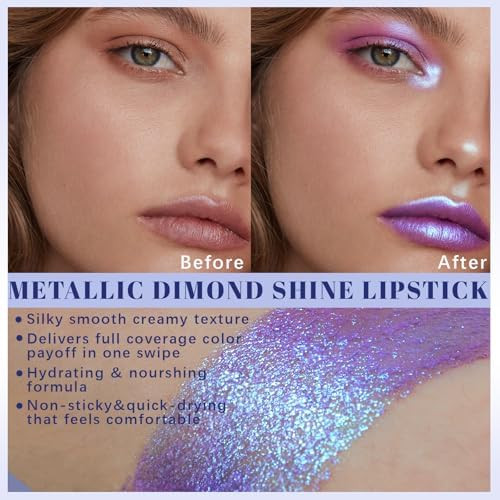 Noerrors Chameleon Purple Blue Glitter Lipstick Holographic Color Shift Waterproof Long Wear Shimmer