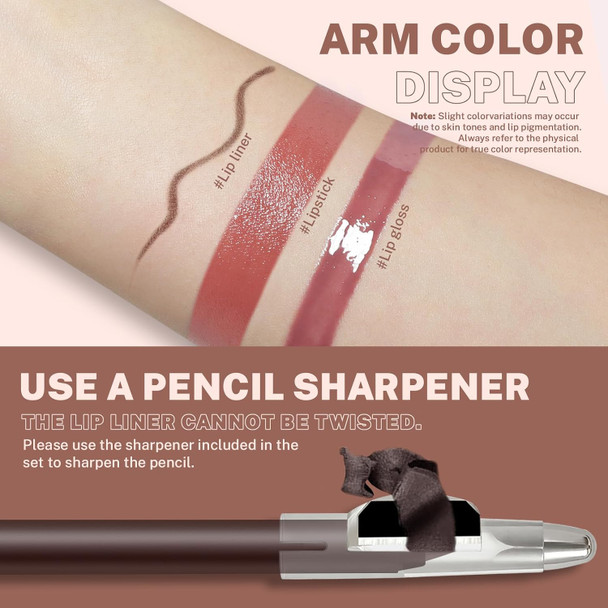 Noerrors 3PCS Lip Combo Set Brown Matte Lip Liner  Hydrating Tinted Lip Balm  Plum Cherry Juicy Lip Gloss Tint
