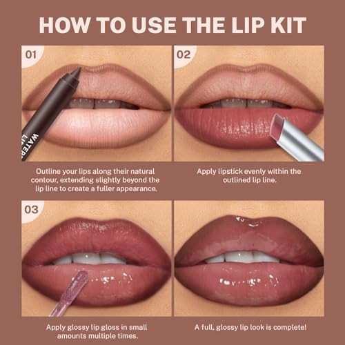 Noerrors 3PCS Lip Combo Set Brown Matte Lip Liner  Hydrating Tinted Lip Balm  Plum Cherry Juicy Lip Gloss Tint