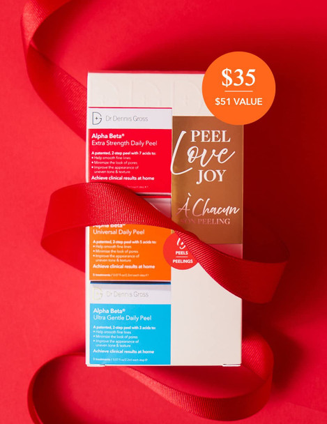 Dr Dennis Gross Peel Love Joy Kit: Alpha Beta Extra Strength Daily Peel, Alpha Beta Universal Daily Peel, Alpha Beta Ultra Gentle Daily Peel