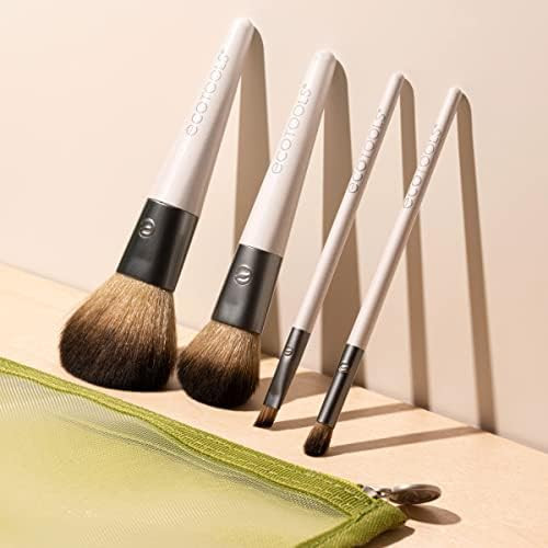 Taklon EcoTools On The Go Makeup Brush Kit  Travel Makeup Brush Set  Easy touch ups anywhere with travel makeup brushes for face and eyes mini makeup brushes with synthetic hair plus brush bag