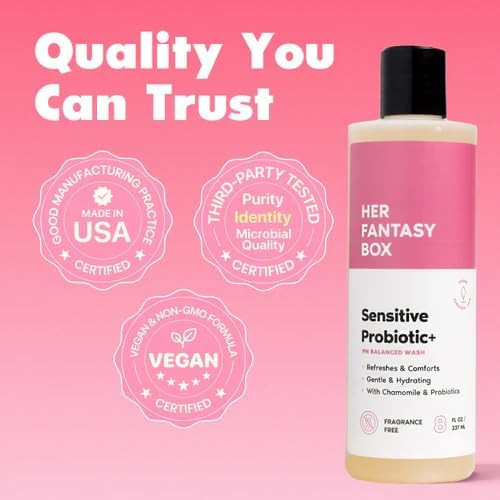 Her Fantasy Box Sensitive Probiotic+ Gentle Cleanser – Fragrance-Free, pH Balanced Body Wash with Chamomile & Probiotic Lysates, Vegan & Cruelty Free, 8 oz
